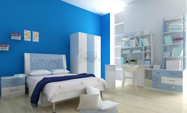 Phòng ngủ gam màu xanh dương trên tường nhà